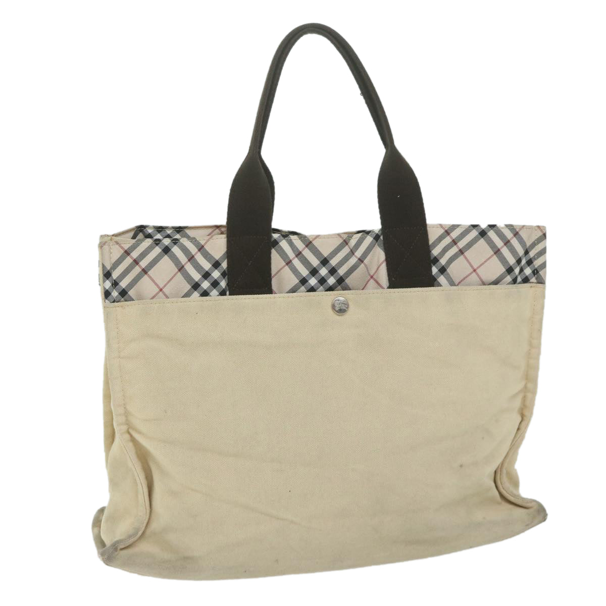 BURBERRY Nova Check Blue Label Tote Bag Canvas Beige Auth ti1469