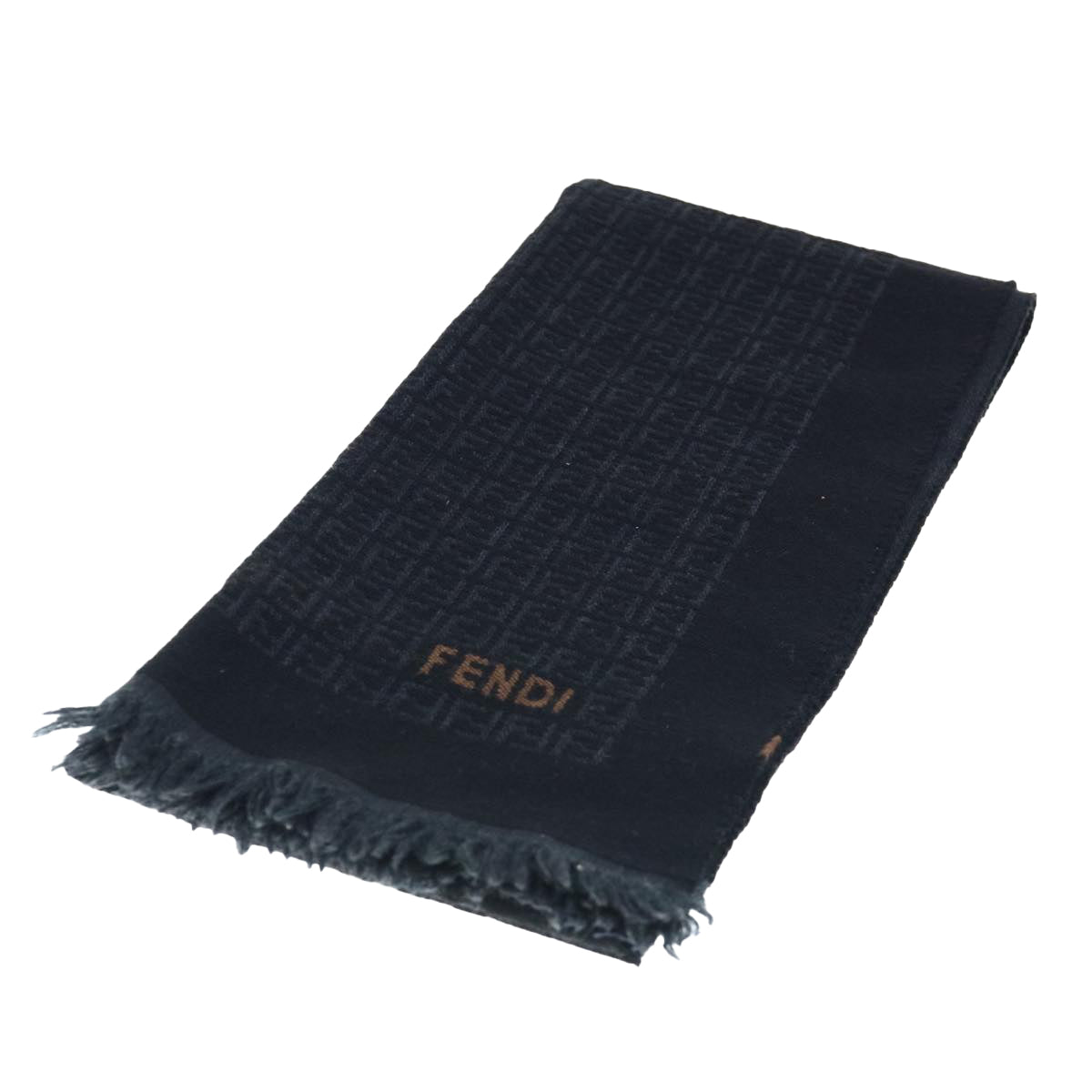 FENDI Zucchino Canvas Scarf Wool Black Auth ti1475 - 0