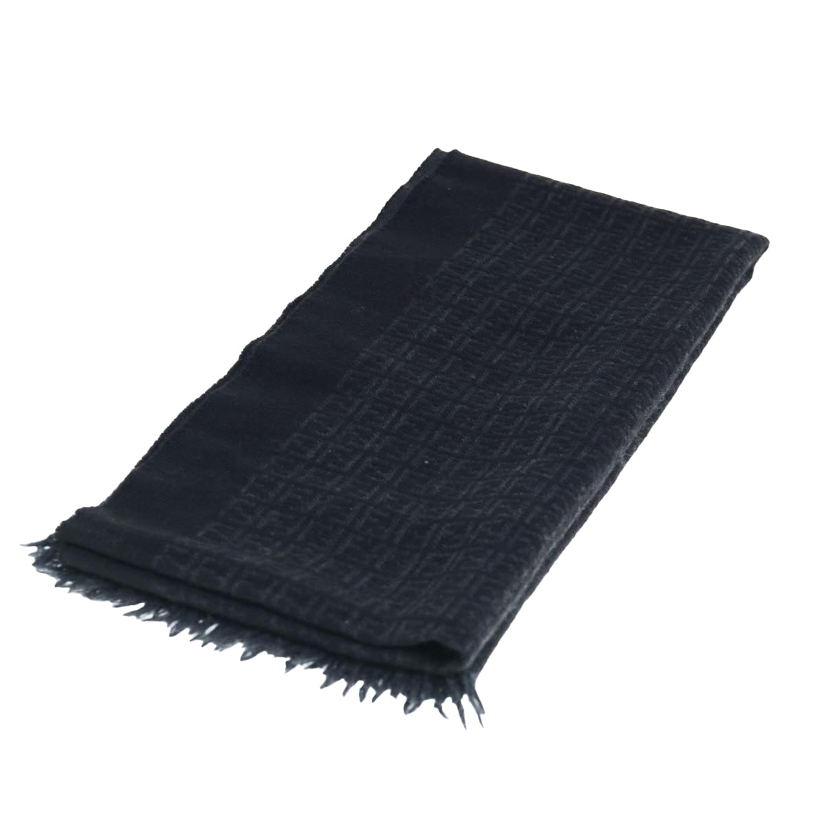 FENDI Zucchino Canvas Scarf Wool Black Auth ti1475