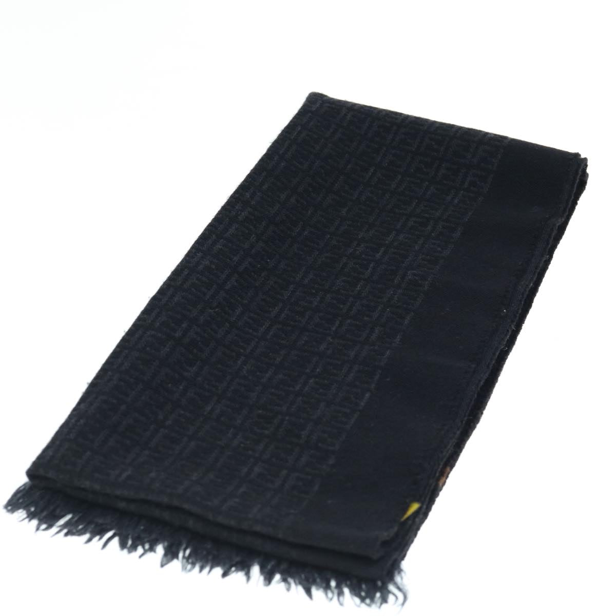 FENDI Zucchino Canvas Scarf Wool Black Auth ti1475