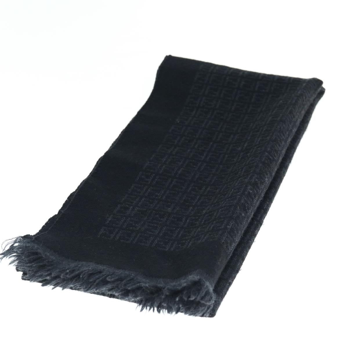 FENDI Zucchino Canvas Scarf Wool Black Auth ti1475