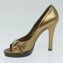 GUCCI High Heels Leather 37 Gold Tone Auth ti1487-10