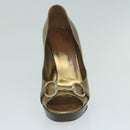 GUCCI High Heels Leather 37 Gold Tone Auth ti1487-4