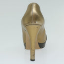 GUCCI High Heels Leather 37 Gold Tone Auth ti1487-5