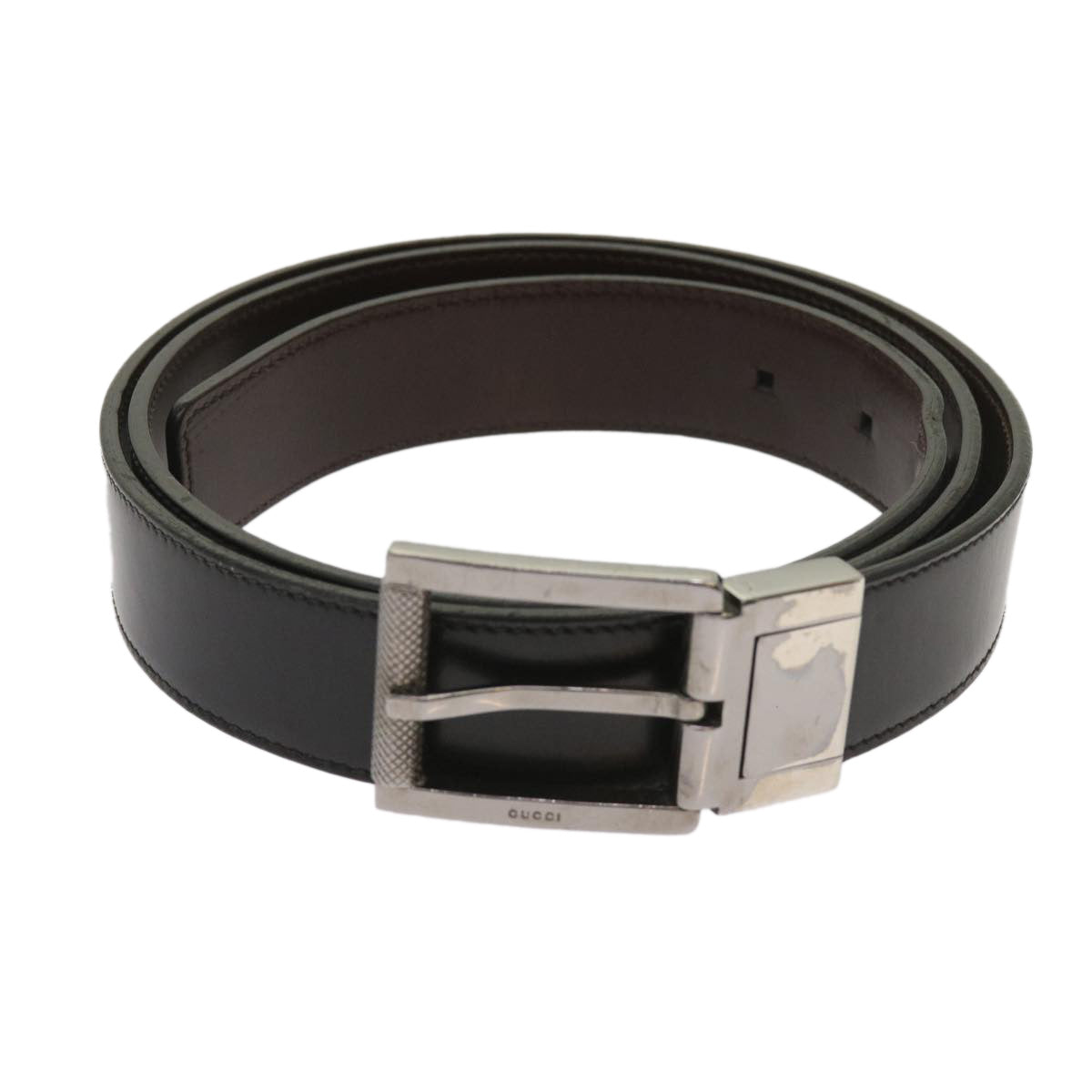 GUCCI Belt Leather 38.6""-40.2"" Black Auth ti1520