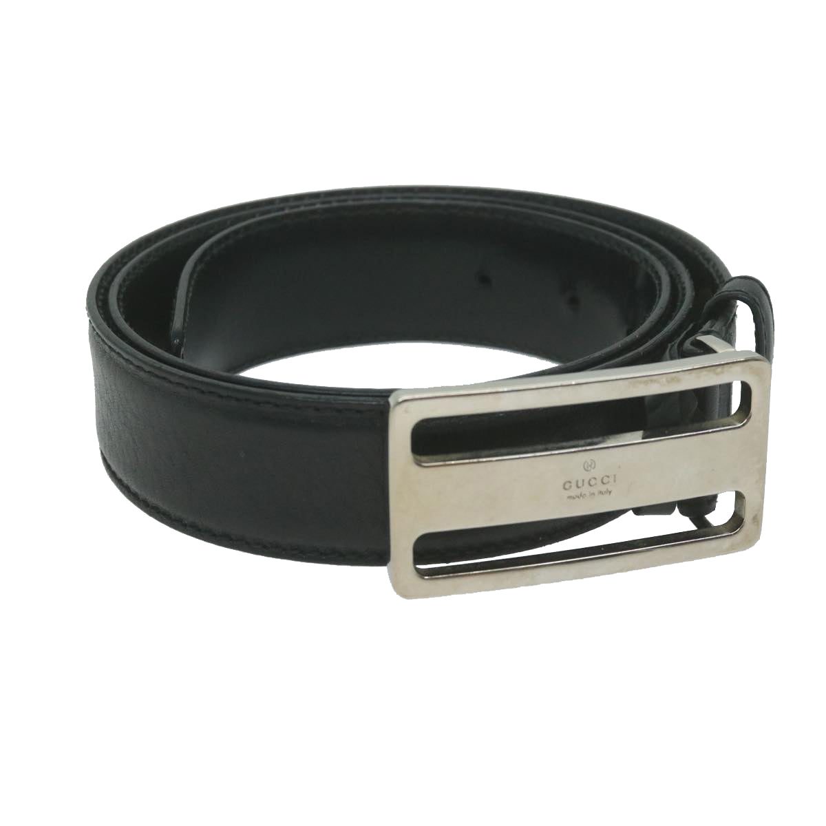 GUCCI Belt Leather 33.5""-35.4"" Black Auth ti1522
