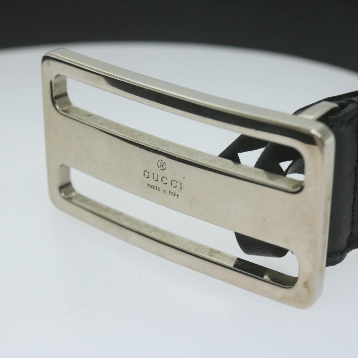 GUCCI Belt Leather 33.5""-35.4"" Black Auth ti1522