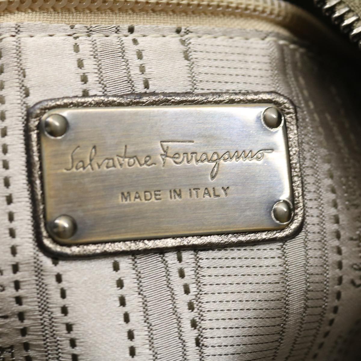 Salvatore Ferragamo Shoulder Bag Leather Enamel 2Set Silver Yellow Auth ti652
