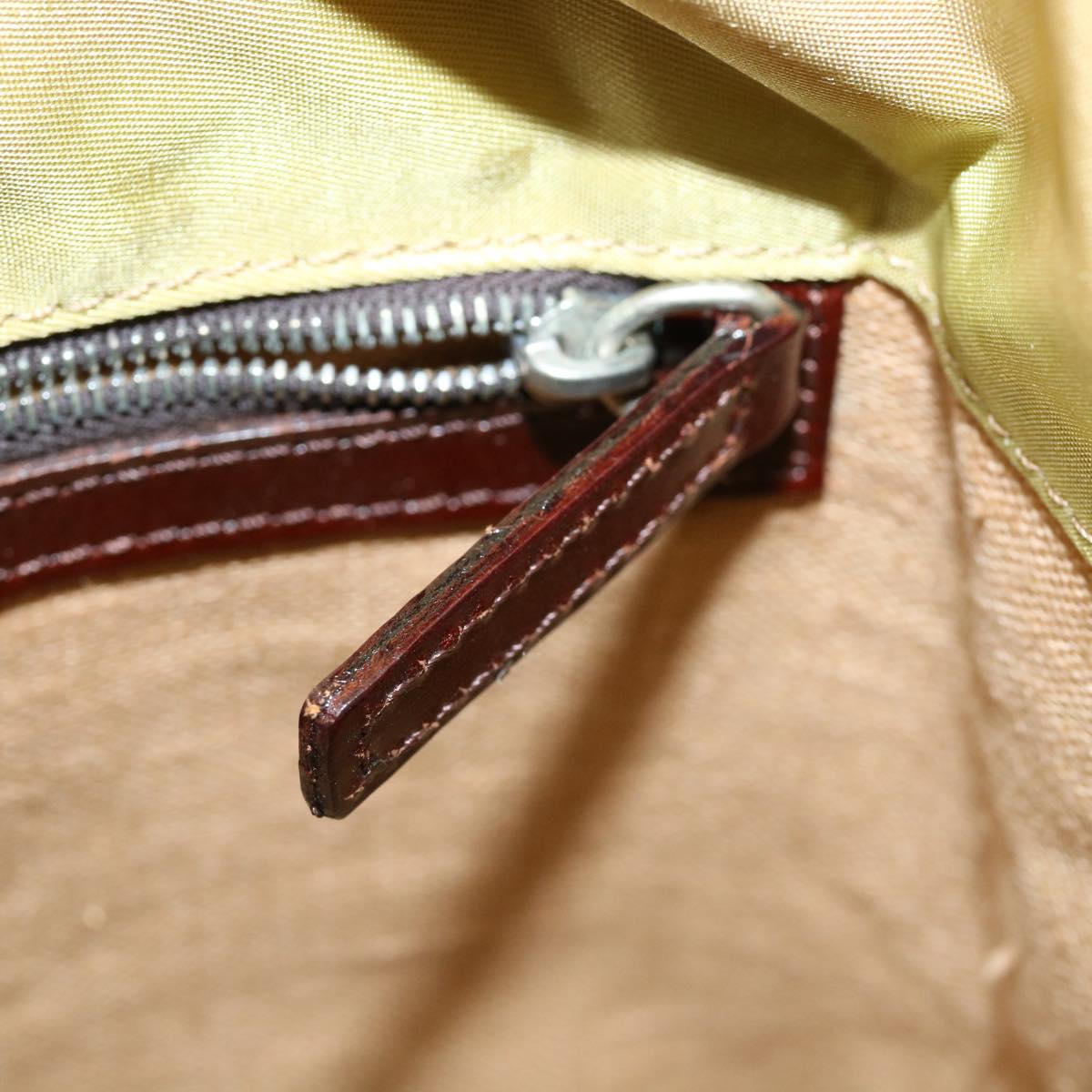 FENDI Tote Bag Nylon Leather Khaki Auth ti665
