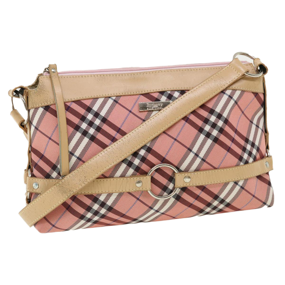 BURBERRY Nova Check Shoulder Bag Canvas Red Auth ti741