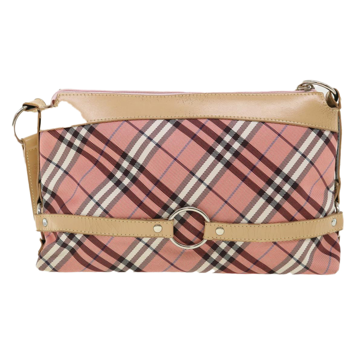 BURBERRY Nova Check Shoulder Bag Canvas Red Auth ti741