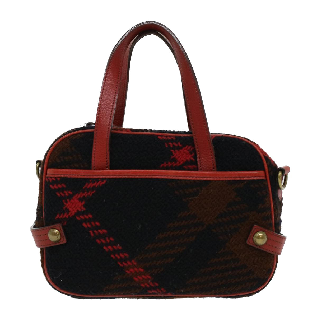 BURBERRY Blue Label Hand Bag Wool Leather 2way Red Black Auth ti771