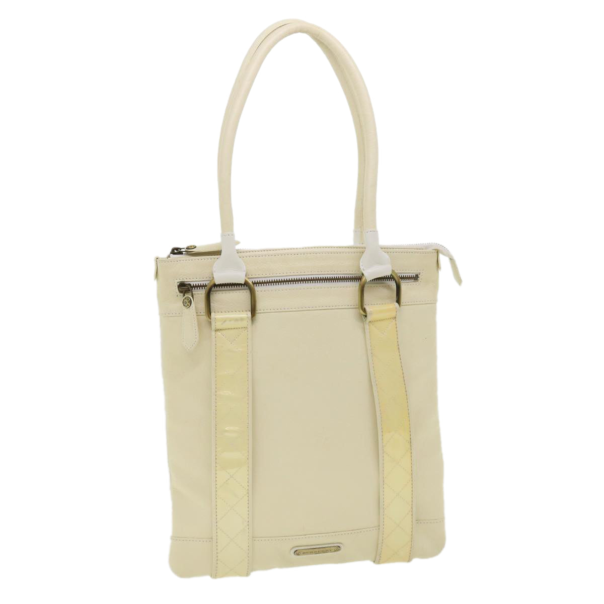 BURBERRY Tote Bag Leather White Auth ti798