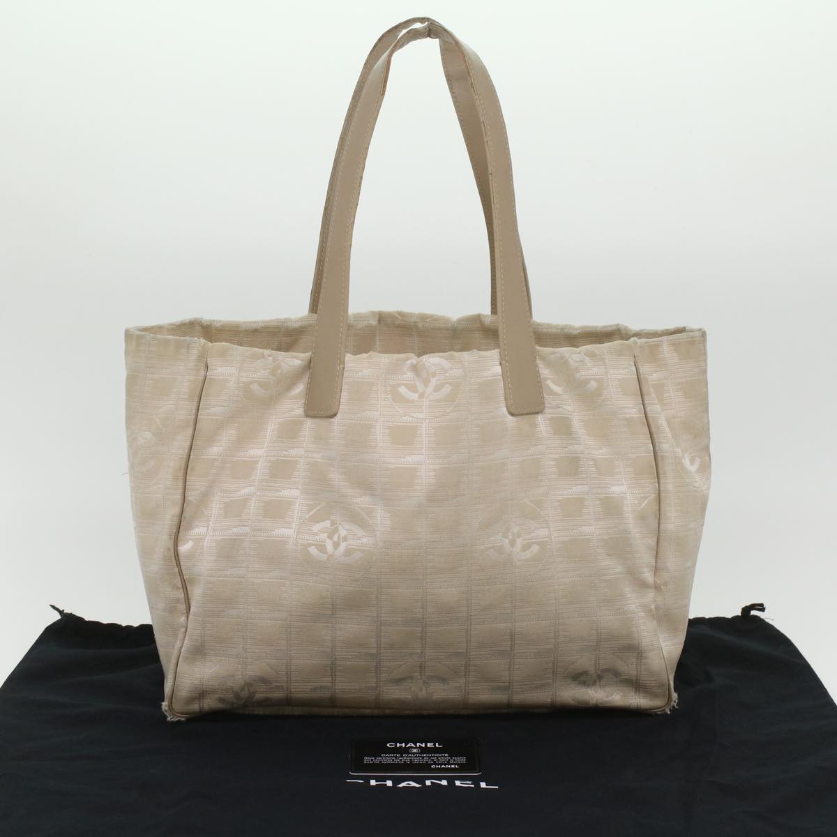 CHANEL Travel line Tote Bag Canvas Beige CC Auth ti882