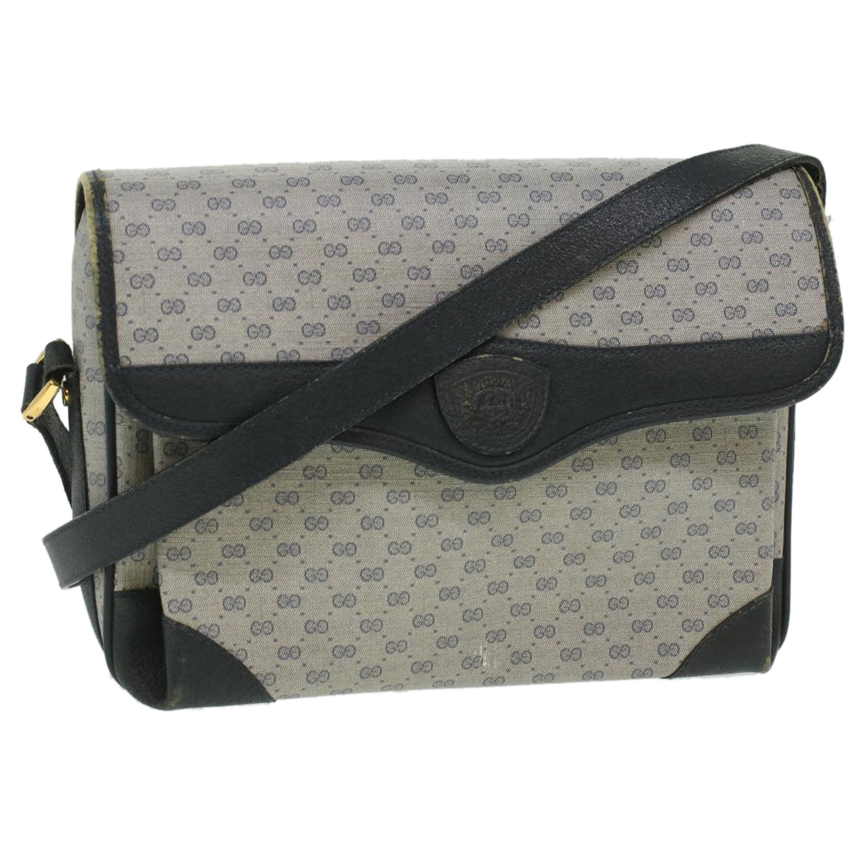 GUCCI Micro GG Canvas Shoulder Bag PVC Leather Navy Auth ti884