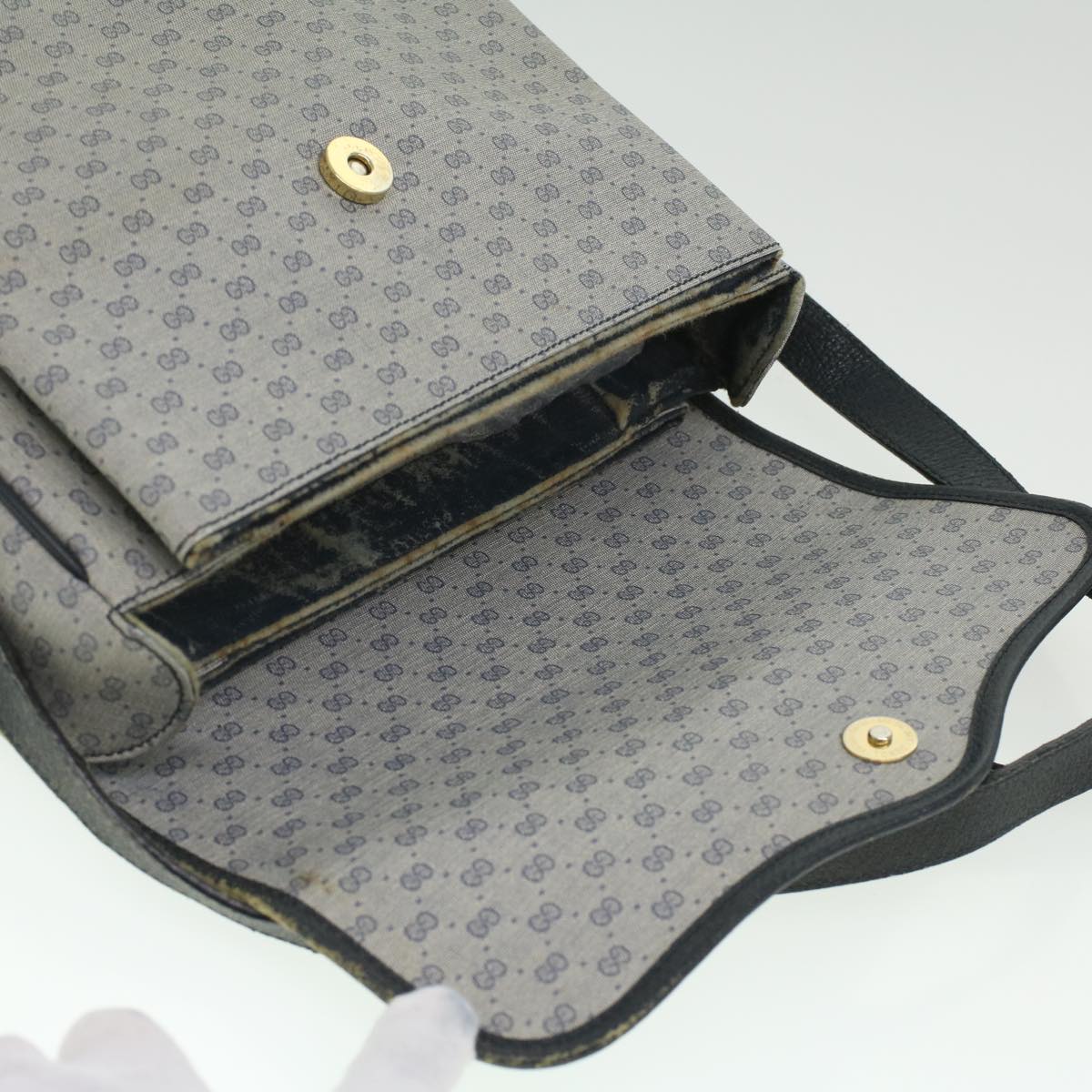 GUCCI Micro GG Canvas Shoulder Bag PVC Leather Navy Auth ti884