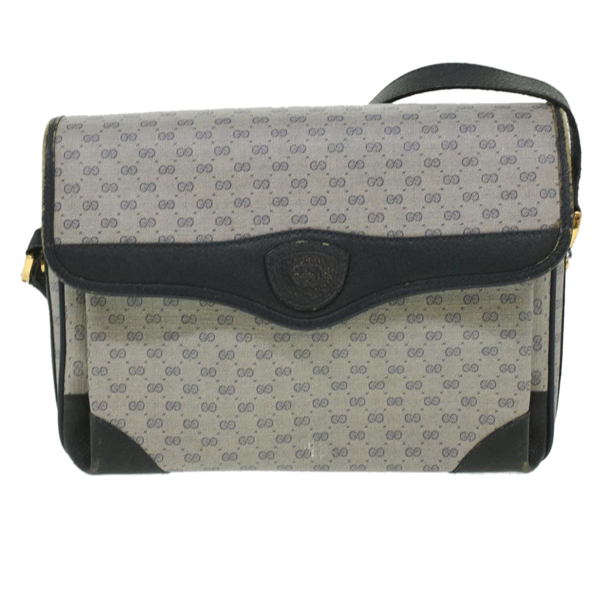 GUCCI Micro GG Canvas Shoulder Bag PVC Leather Navy Auth ti884