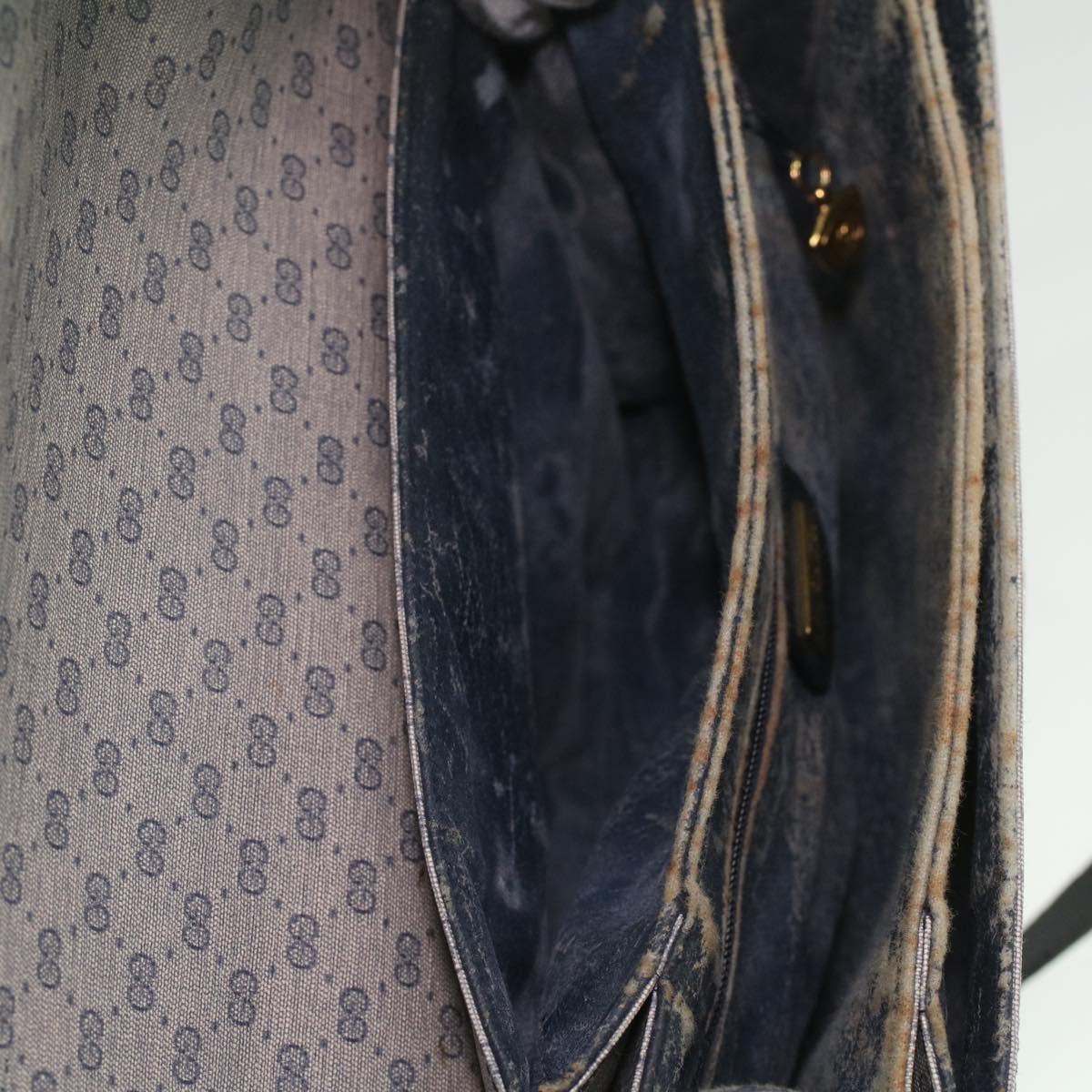 GUCCI Micro GG Canvas Shoulder Bag PVC Leather Navy Auth ti884