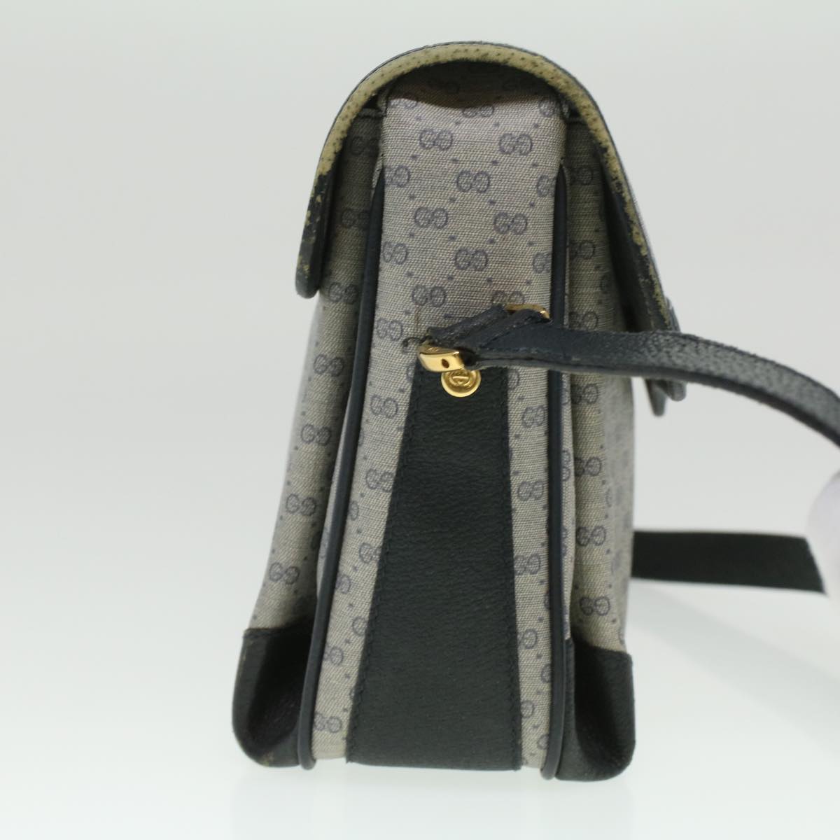 GUCCI Micro GG Canvas Shoulder Bag PVC Leather Navy Auth ti884