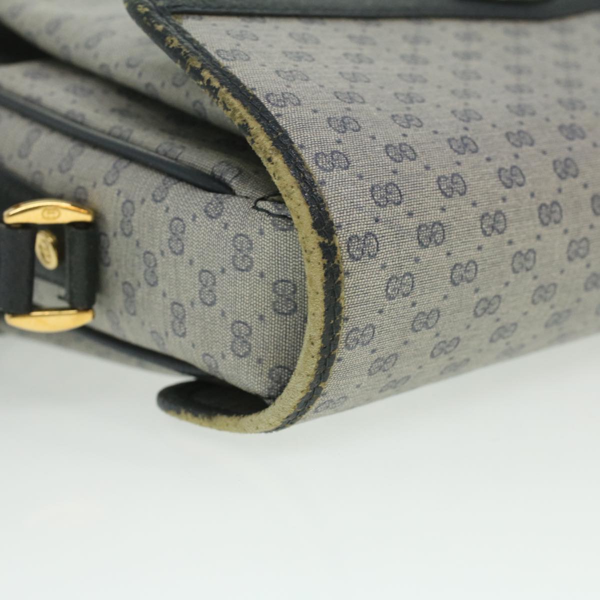 GUCCI Micro GG Canvas Shoulder Bag PVC Leather Navy Auth ti884