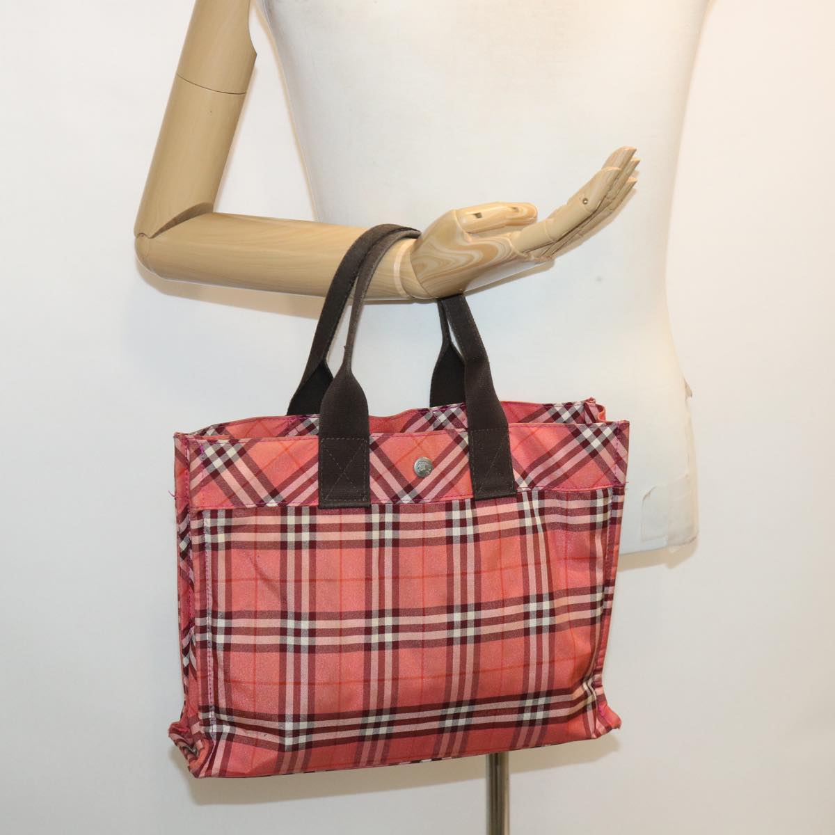 BURBERRY Nova Check Tote Bag Nylon Red Auth ti885