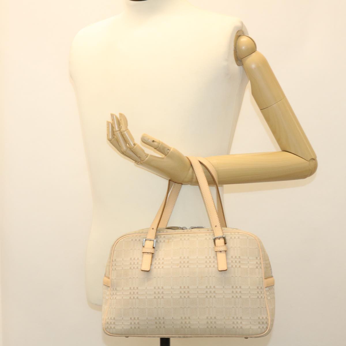 BURBERRY Hand Bag Canvas Beige Auth ti951