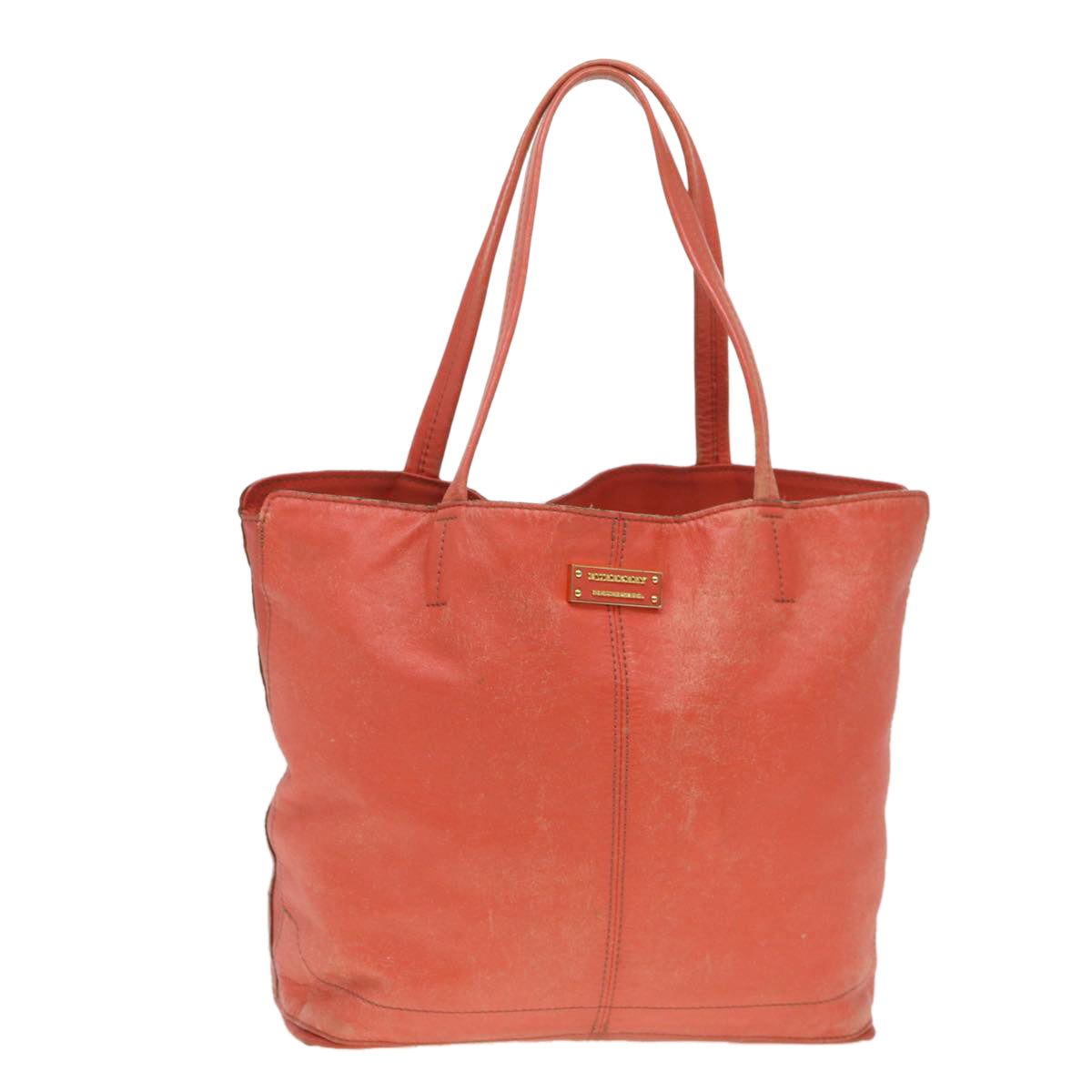 BURBERRY Tote Bag Leather Orange Auth ti965