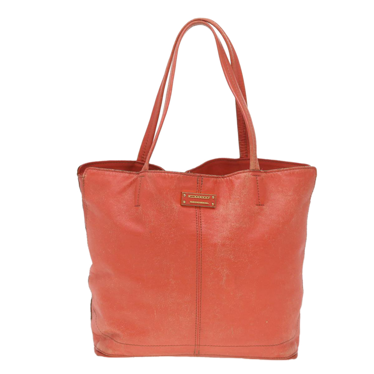 BURBERRY Tote Bag Leather Orange Auth ti965