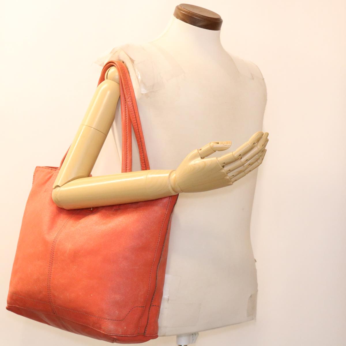 BURBERRY Tote Bag Leather Orange Auth ti965