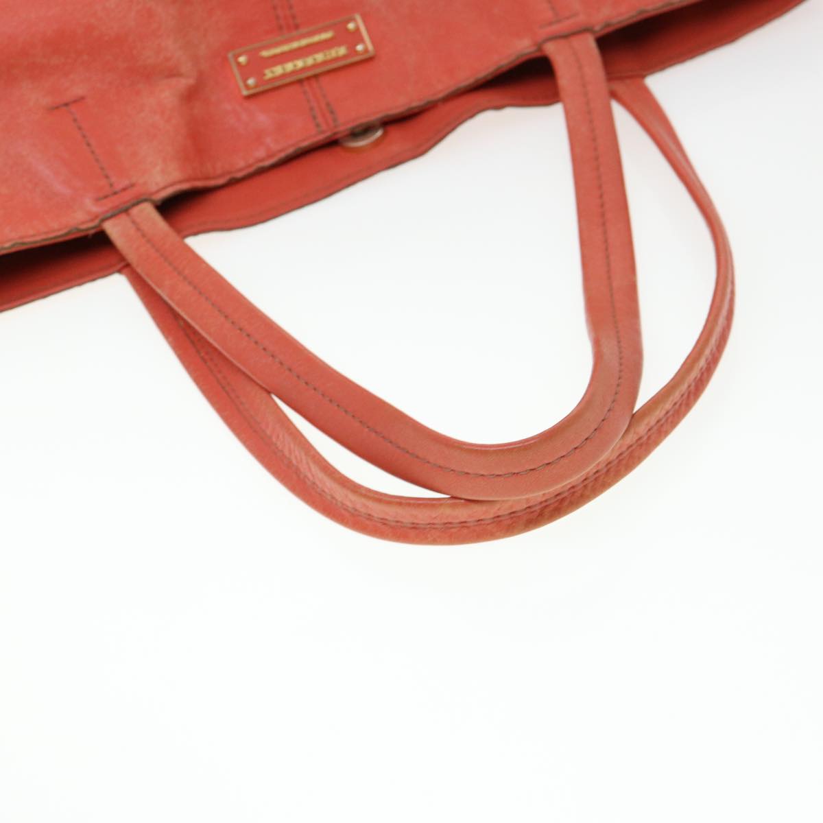 BURBERRY Tote Bag Leather Orange Auth ti965