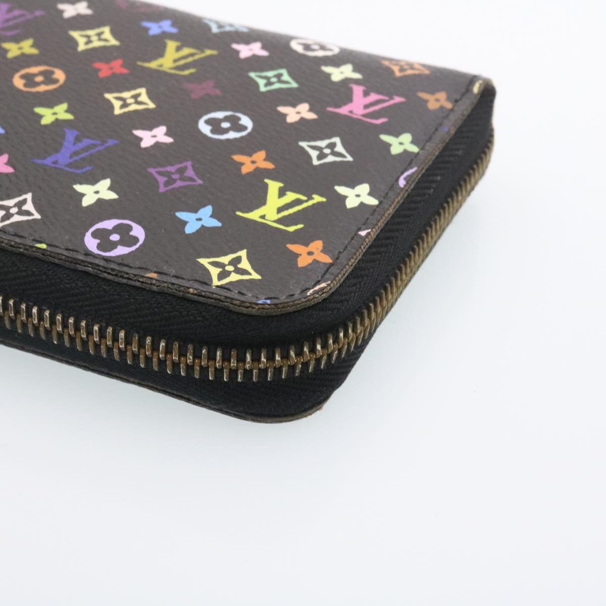 LOUIS VUITTON Monogram Multicolor Zippy Wallet Black M60050 LV Auth tp141