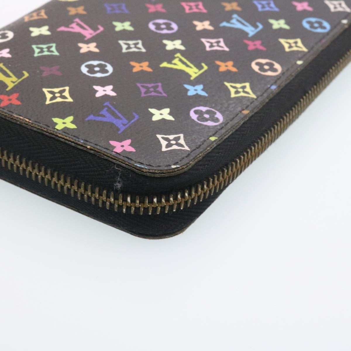 LOUIS VUITTON Monogram Multicolor Zippy Wallet Black M60050 LV Auth tp141