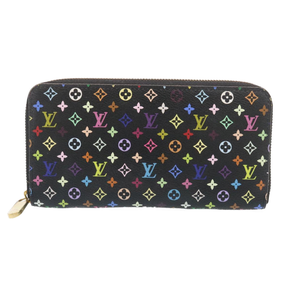 LOUIS VUITTON Monogram Multicolor Zippy Wallet Black M60050 LV Auth tp141