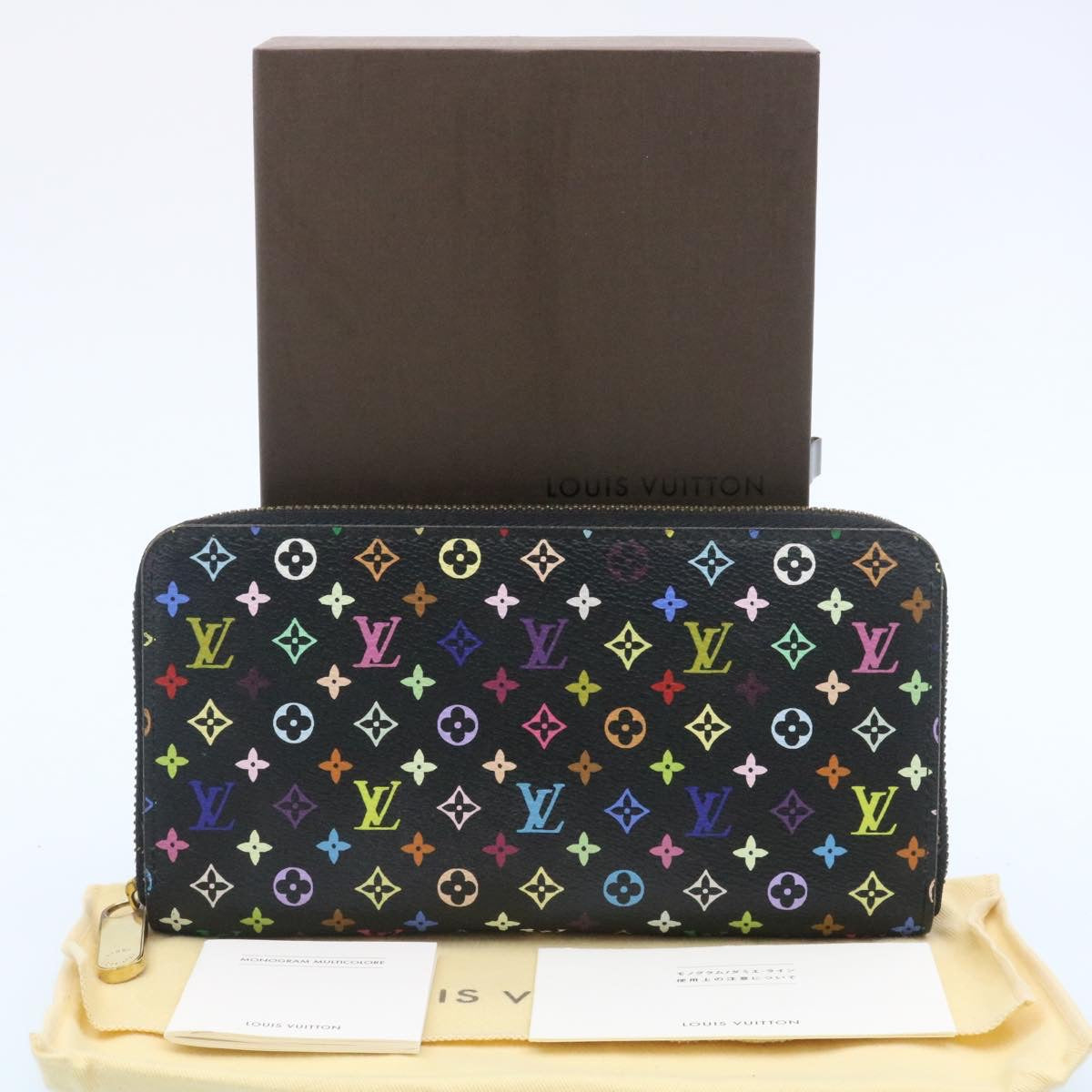 LOUIS VUITTON Monogram Multicolor Zippy Wallet Black M60050 LV Auth tp141