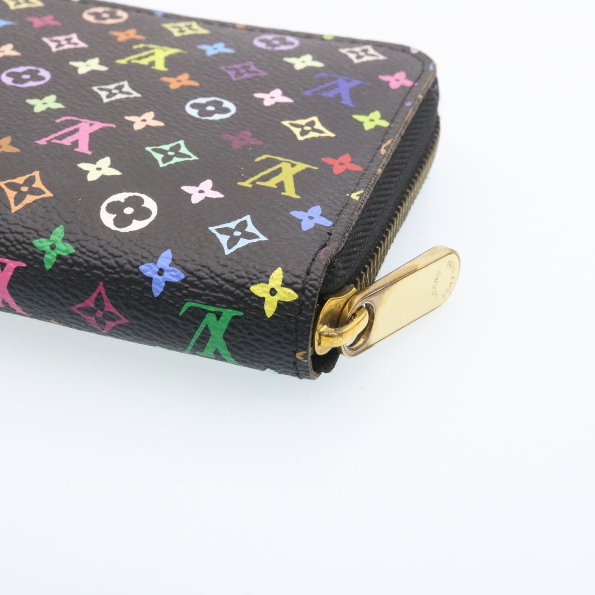 LOUIS VUITTON Monogram Multicolor Zippy Wallet Black M60050 LV Auth tp141