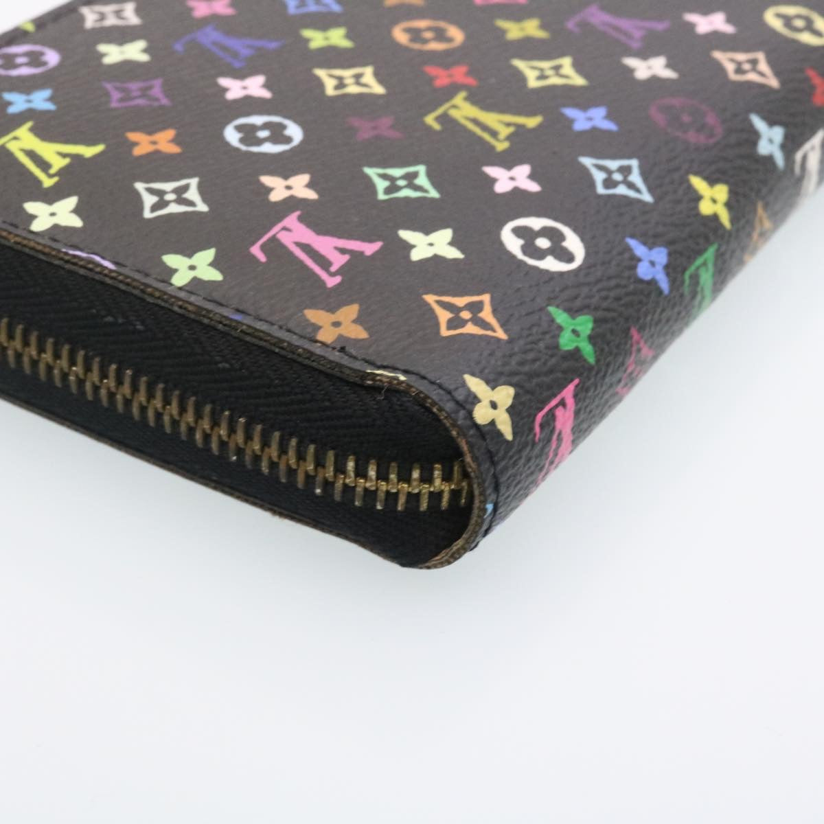 LOUIS VUITTON Monogram Multicolor Zippy Wallet Black M60050 LV Auth tp141