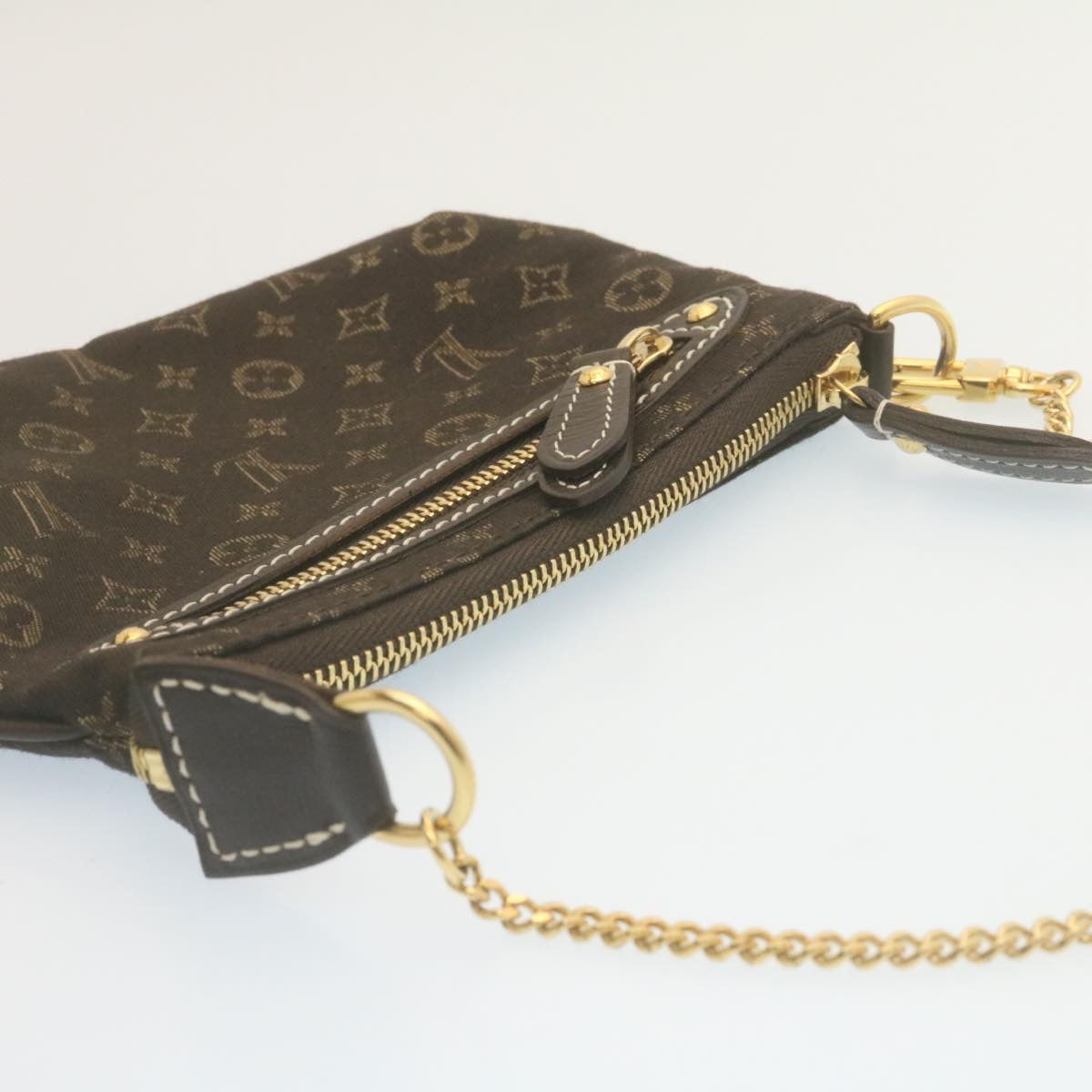 LOUIS VUITTON Monogram Mini Lin Mini Accessory Pouch Ebene M95668 LV Auth tp236