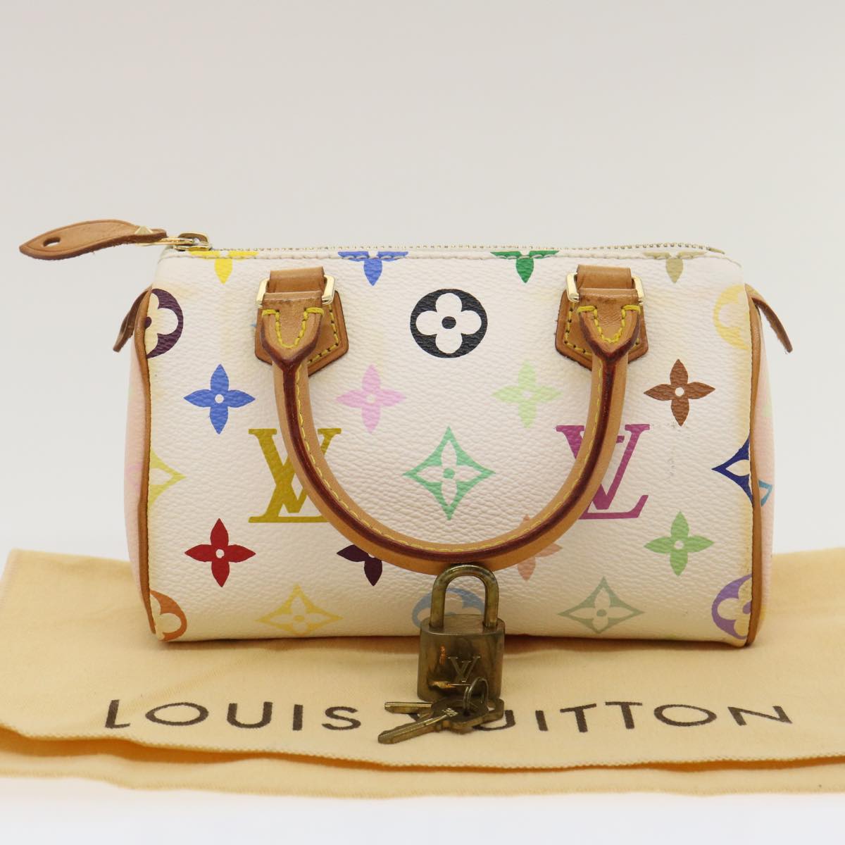 LOUIS VUITTON Monogram Multicolor Mini Speedy Hand Bag White M92645 Auth tp247