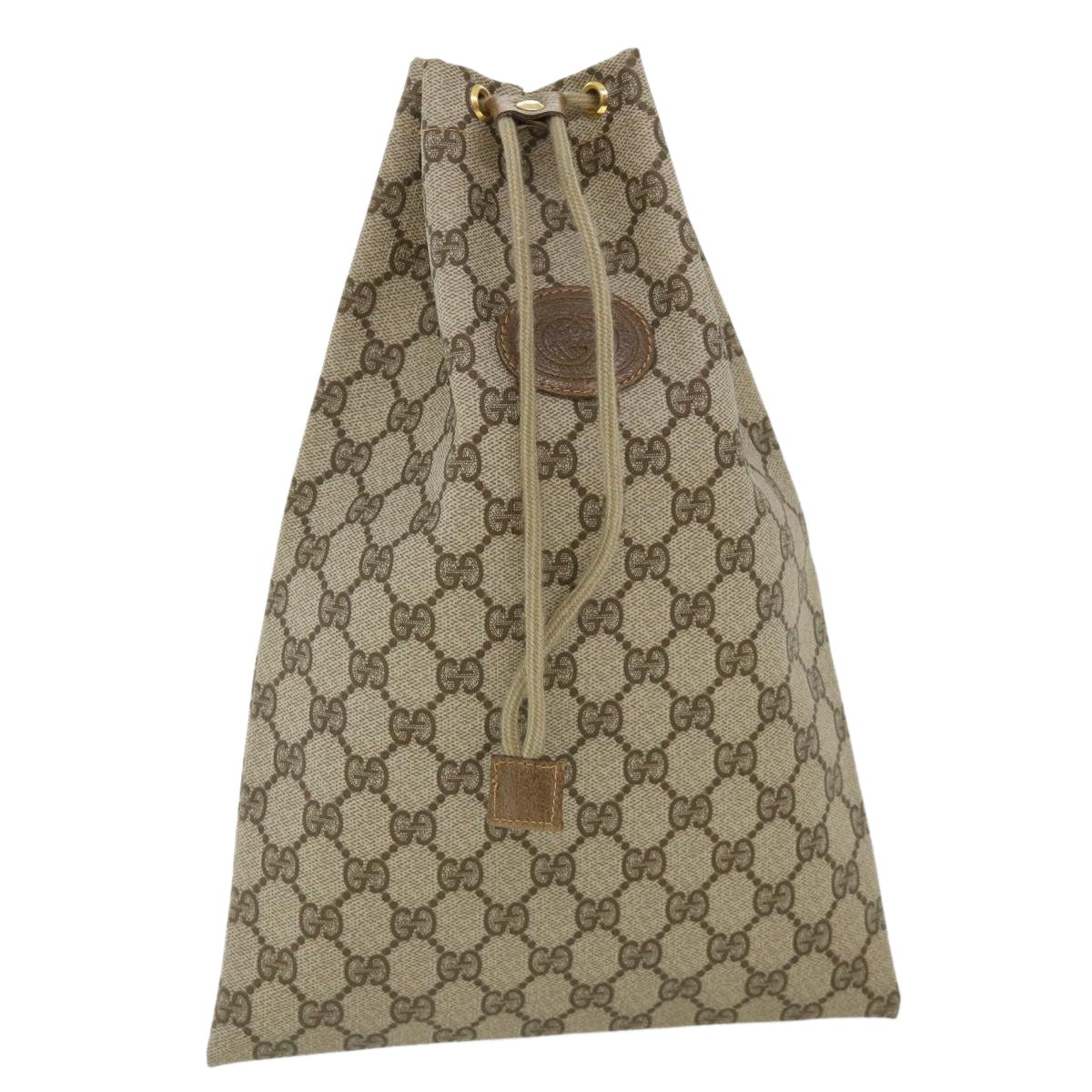 GUCCI GG Canvas Drawstring Pouch Beige Auth tp546