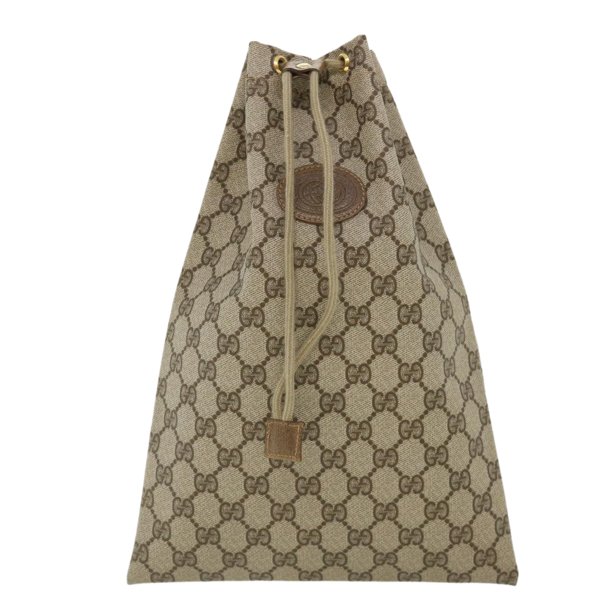 GUCCI GG Canvas Drawstring Pouch Beige Auth tp546