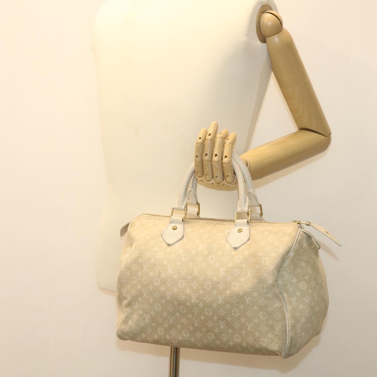 LOUIS VUITTON Monogram Mini Lin Speedy 30 Hand Bag White M95319 LV Auth tp613