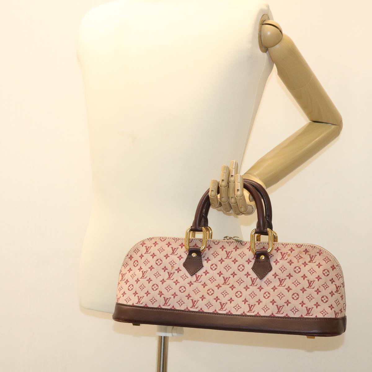 LOUIS VUITTON Monogram Mini Alma Long Hand Bag Red M92207 LV Auth tp631