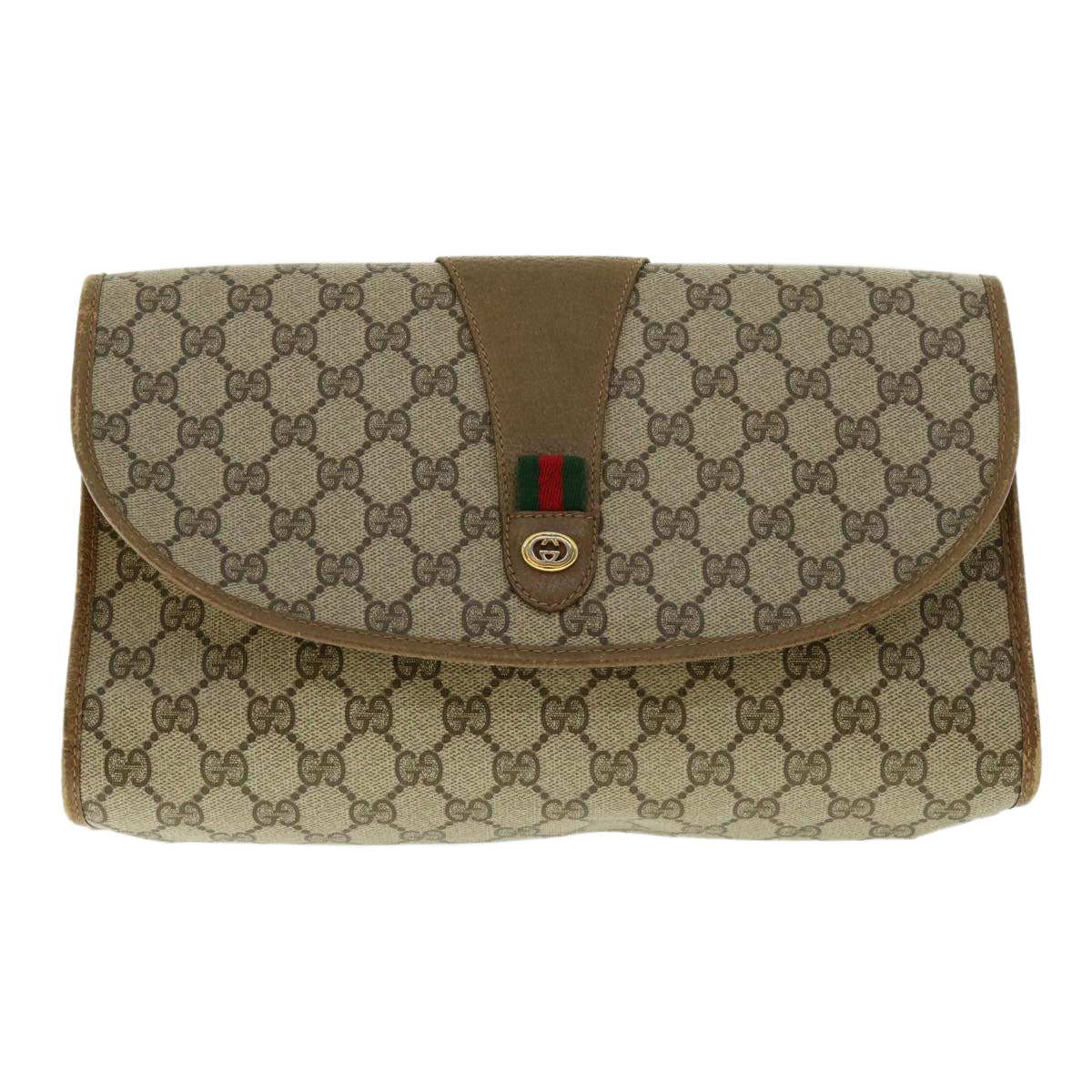 GUCCI GG Canvas Web Sherry Line Clutch Bag Beige Red Green 89.01.031 Auth uy099