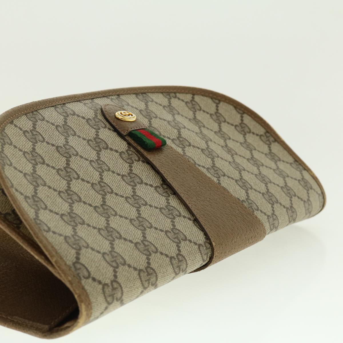 GUCCI GG Canvas Web Sherry Line Clutch Bag Beige Red Green 89.01.031 Auth uy099