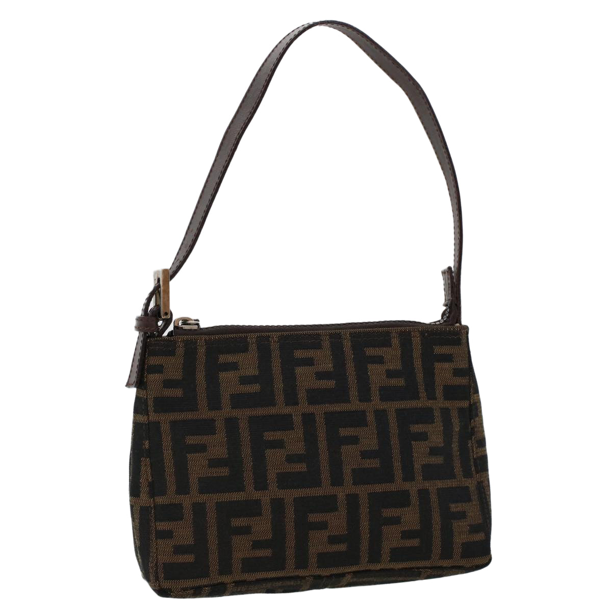 FENDI Zucca Canvas Shoulder Bag Black Brown Auth uy115