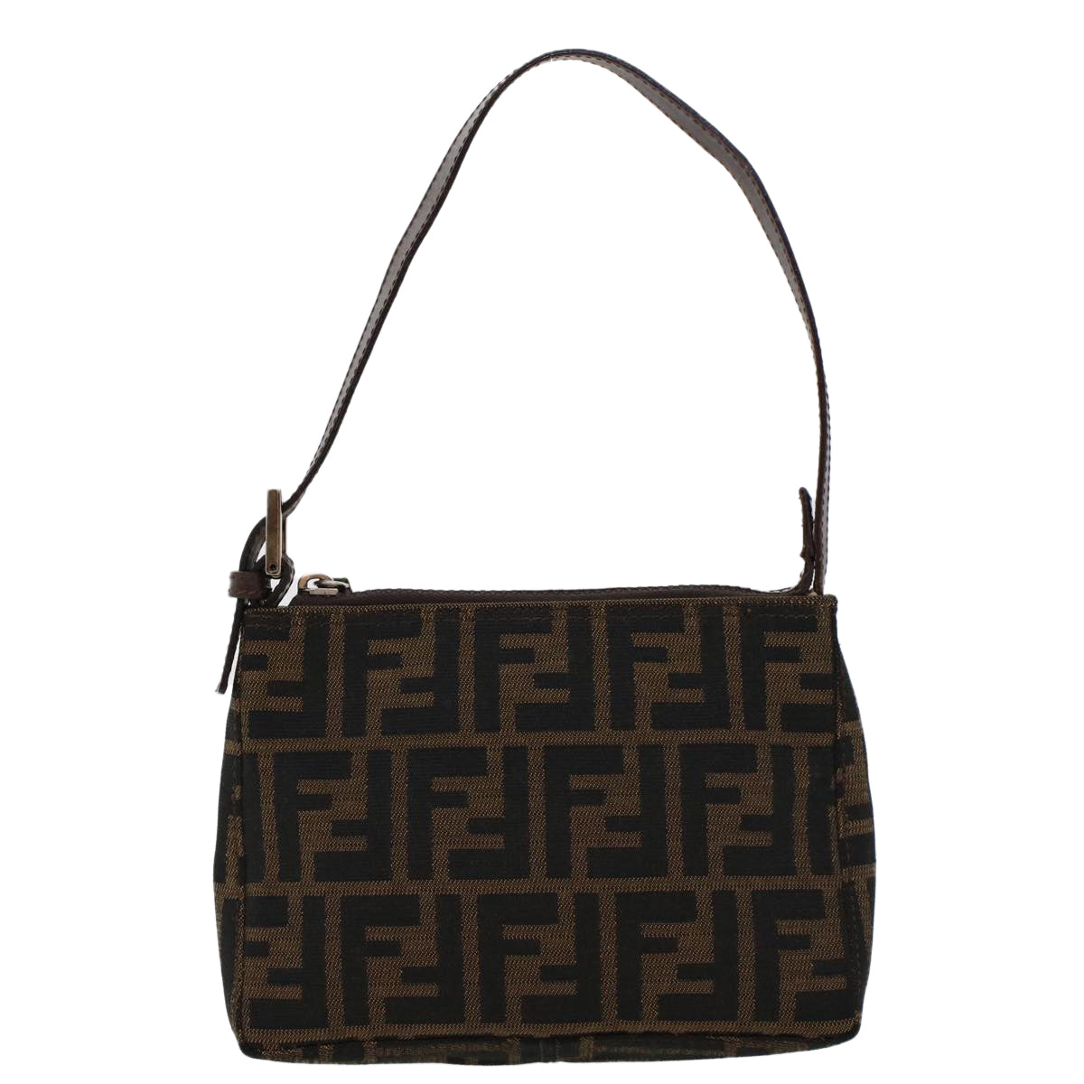 FENDI Zucca Canvas Shoulder Bag Black Brown Auth uy115