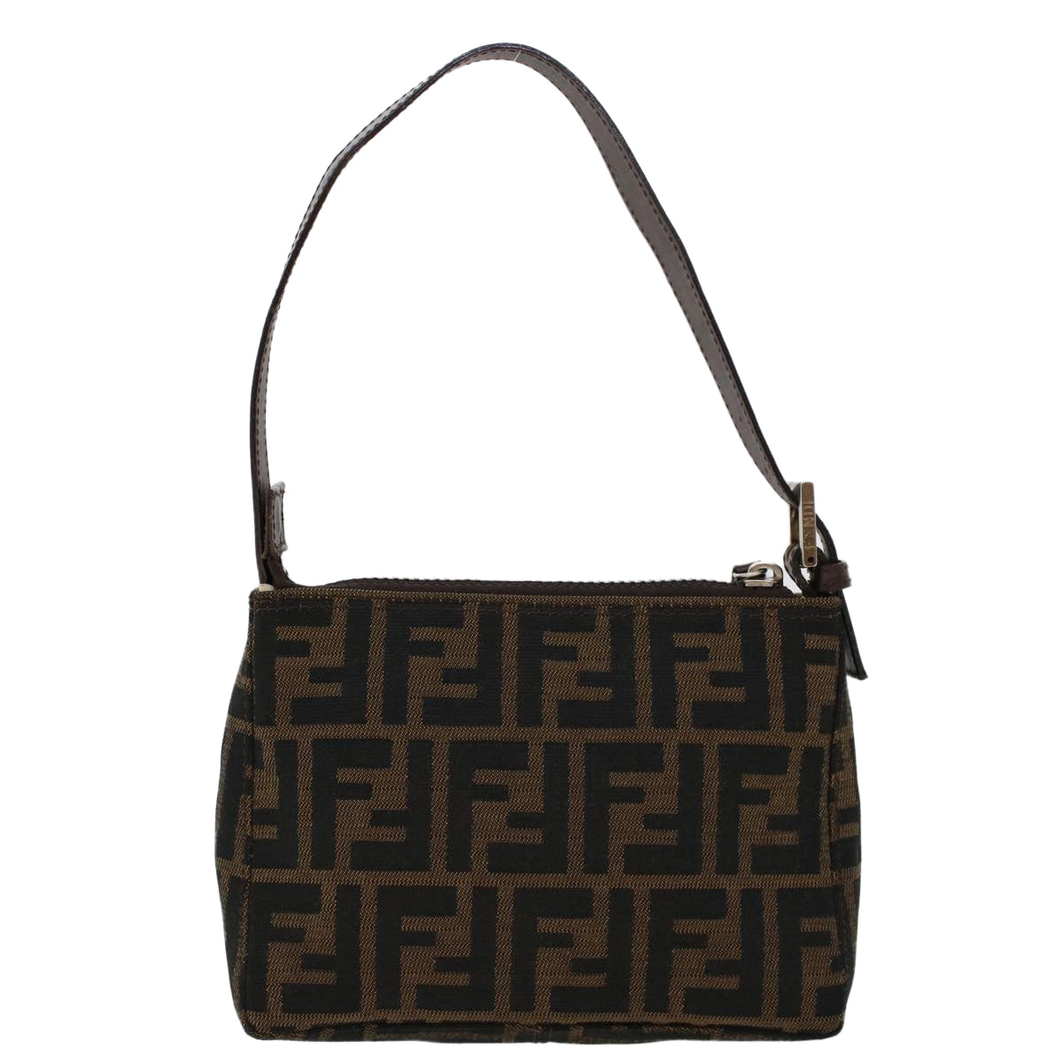 FENDI Zucca Canvas Shoulder Bag Black Brown Auth uy115