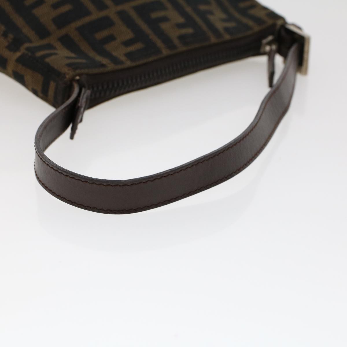 FENDI Zucca Canvas Shoulder Bag Black Brown Auth uy115