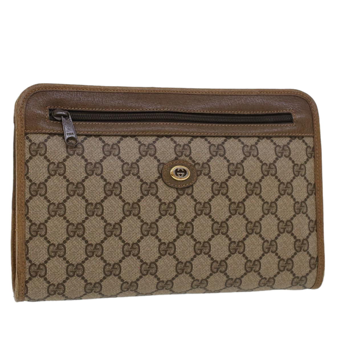 GUCCI GG Canvas Clutch Bag PVC Leather Beige 41.01.037 Auth uy122