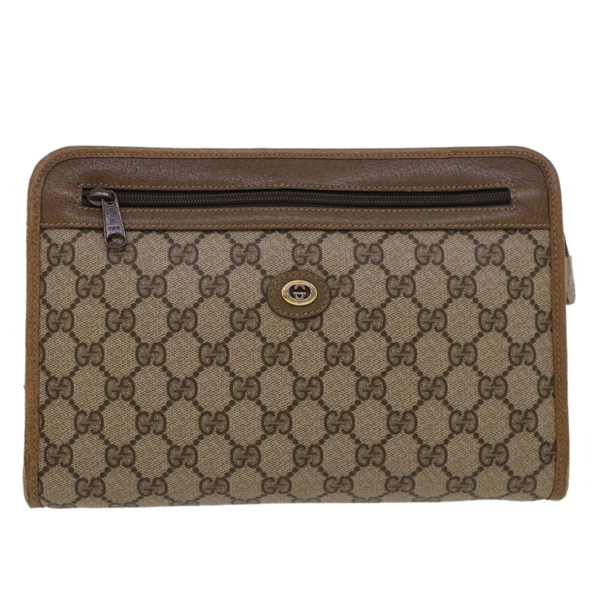 GUCCI GG Canvas Clutch Bag PVC Leather Beige 41.01.037 Auth uy122